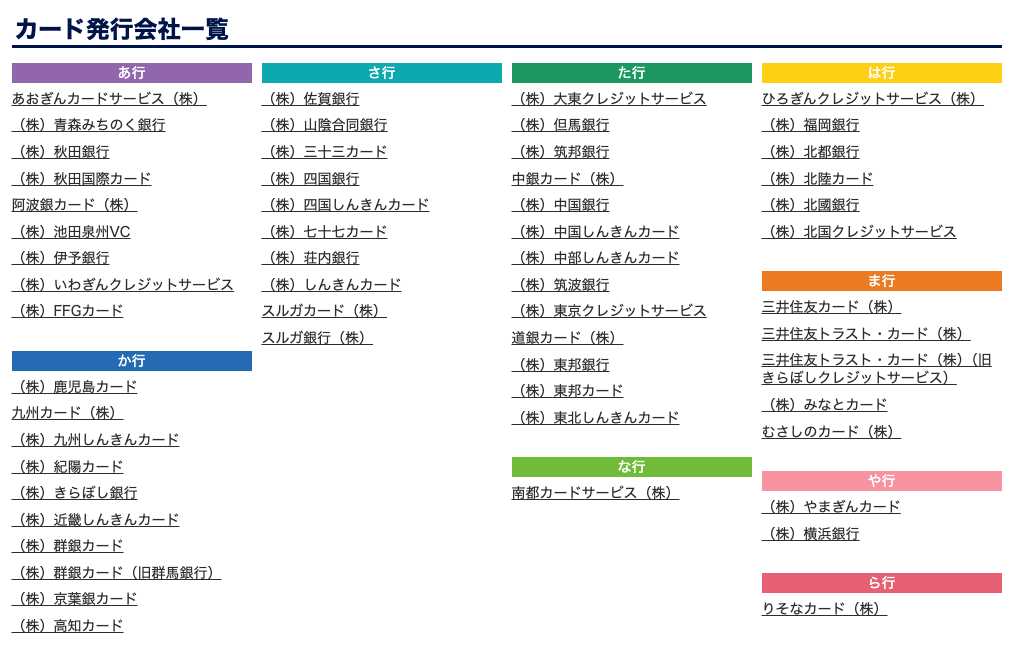 VJAグループのカード発行会社一覧
